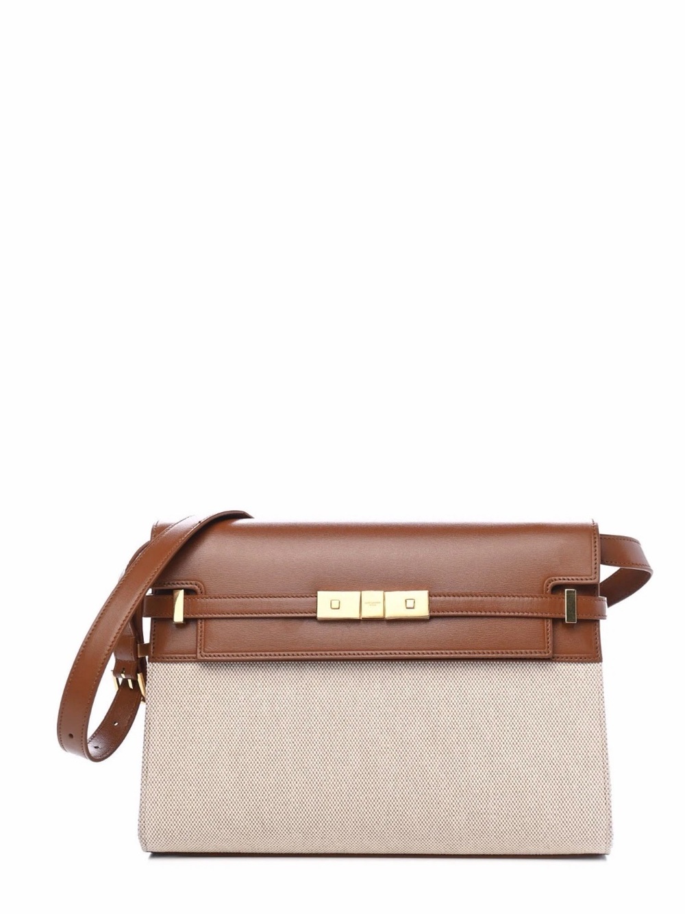 Saint Laurent Manhattan  Bag Leather Small Brown canvas like new AUTHENTIC